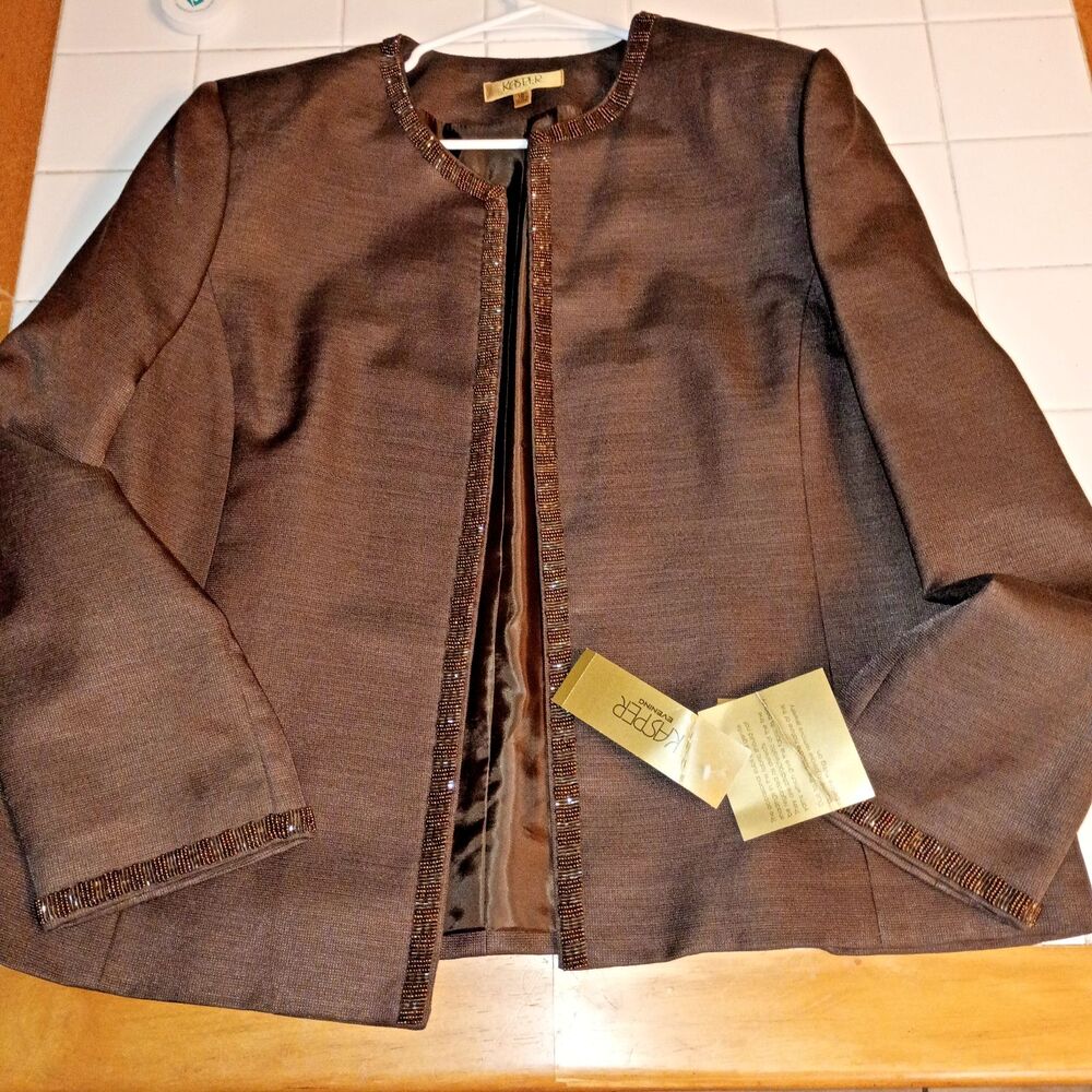 Kasper Evening 3pc Skirt Set Plus 18 NWT Godiva Golden Night Beaded Jacket Top